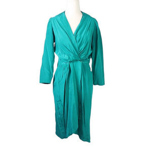 Vintage 90s Argenti teal green silk long sleeve wrap dress 4P